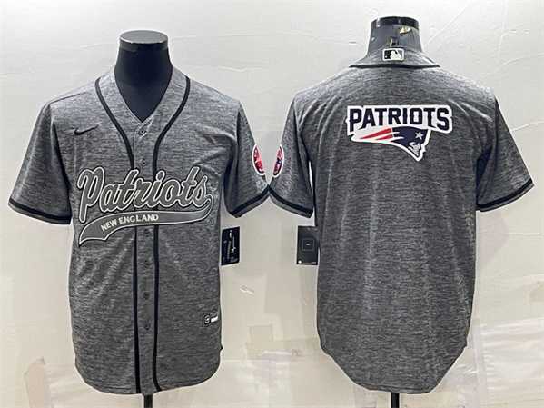 Mens New England Patriots Gray Team Big Logo With Patch Cool Base Stitched Baseball Jersey